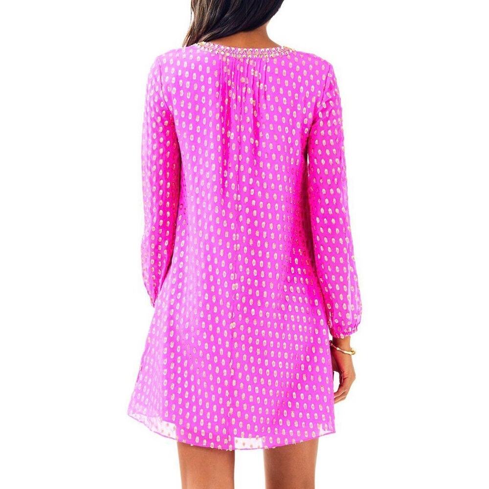 LILLY PULITZER Colby Silk Long Sleeve Tunic Dress Pink Gold 2 - Picture 2 of 10
